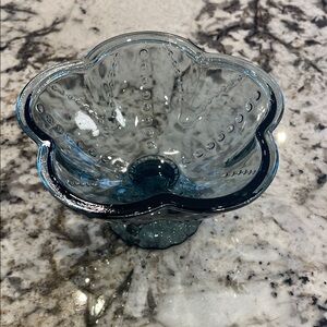 Blue Glass Flower-Shaped Bowl